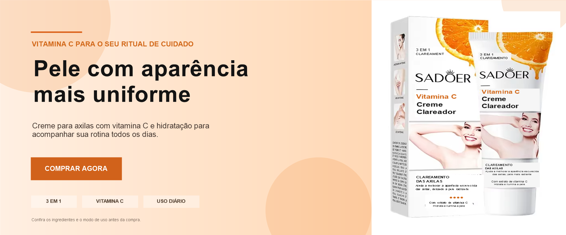 Creme clareador com vitamina C para pele com aparência mais uniforme